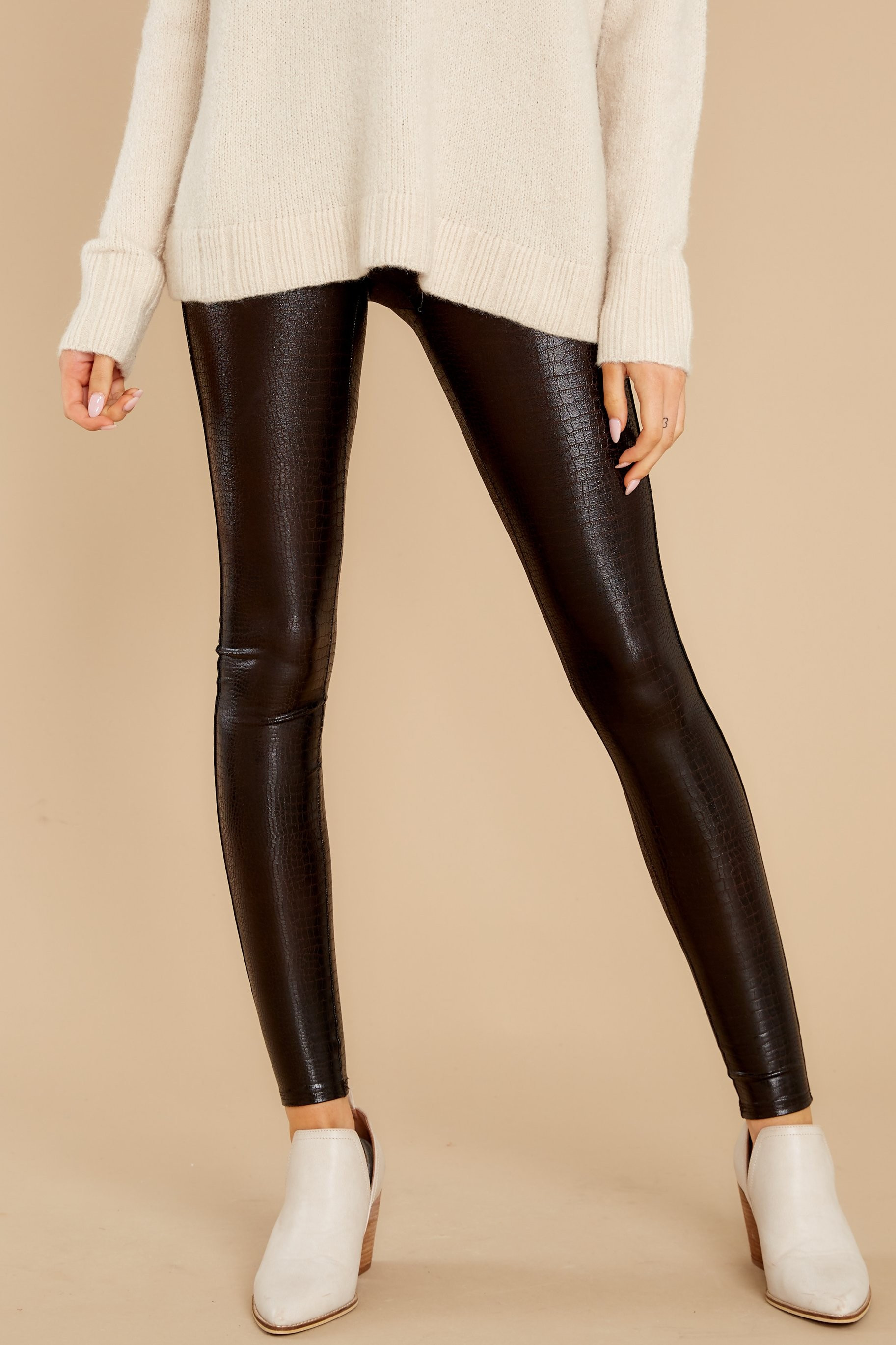 Spanx Faux Leather Brown Black Croc Shine Leggings | Red Dress 