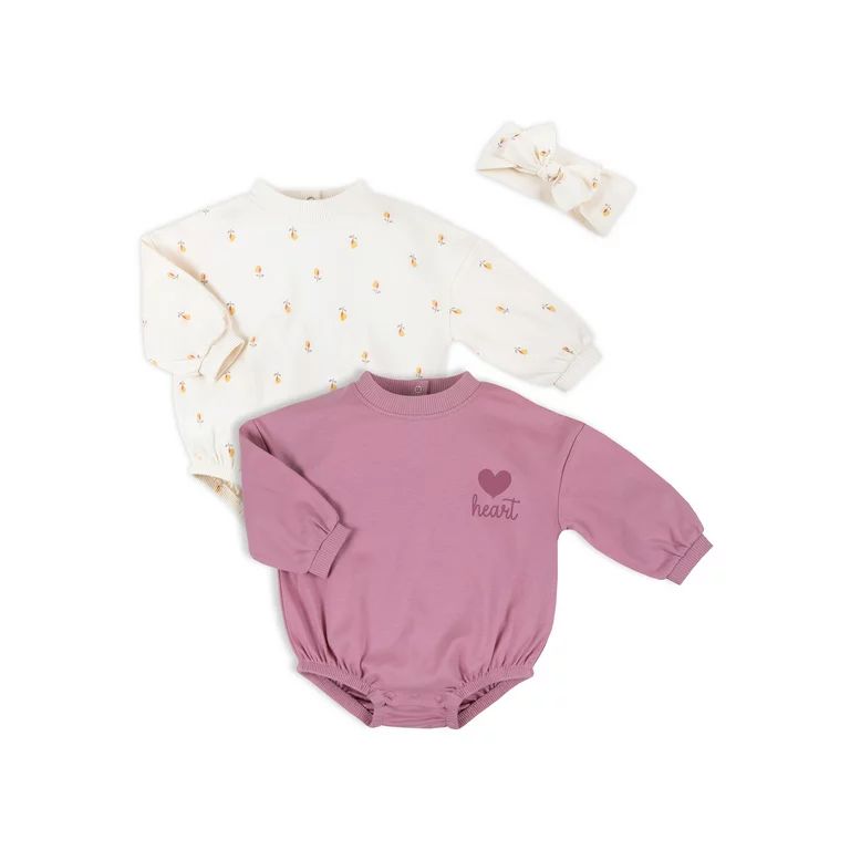 Little Star Organic Baby Girl 2Pk Sweatshirt Rompers, Size Newborn-12M - Walmart.com | Walmart (US)