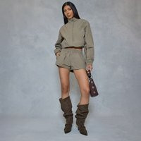 Low Rise Elastic Waistband Detail Shorts In Khaki Shell, Women's Size UK 10 | EGO (UK)