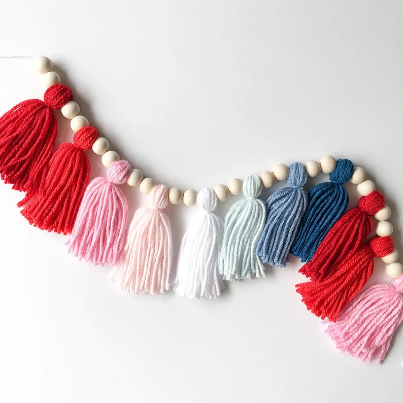 Red, Pink, White & Blue Ombré Fourth of July Tassel Garland/independence Day/pink Patriotic Deco... | Etsy (Global)