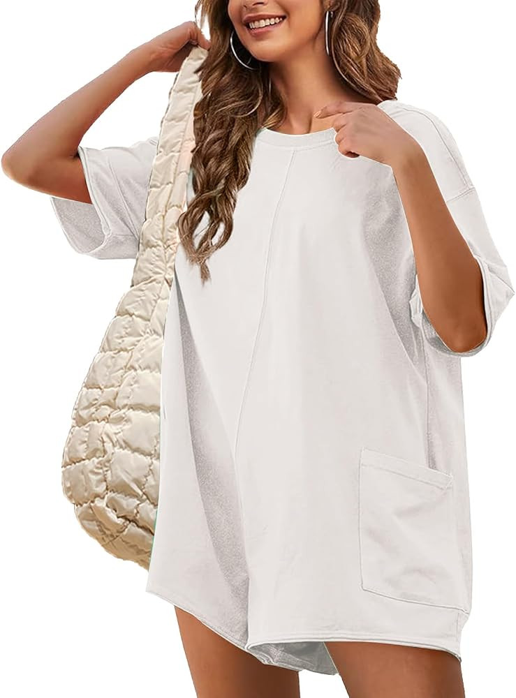 Womens Athletic Oversized Tee Romper Casual Short Sleeve Onesie Reversible Hot Shot Tee Romper Wi... | Amazon (US)