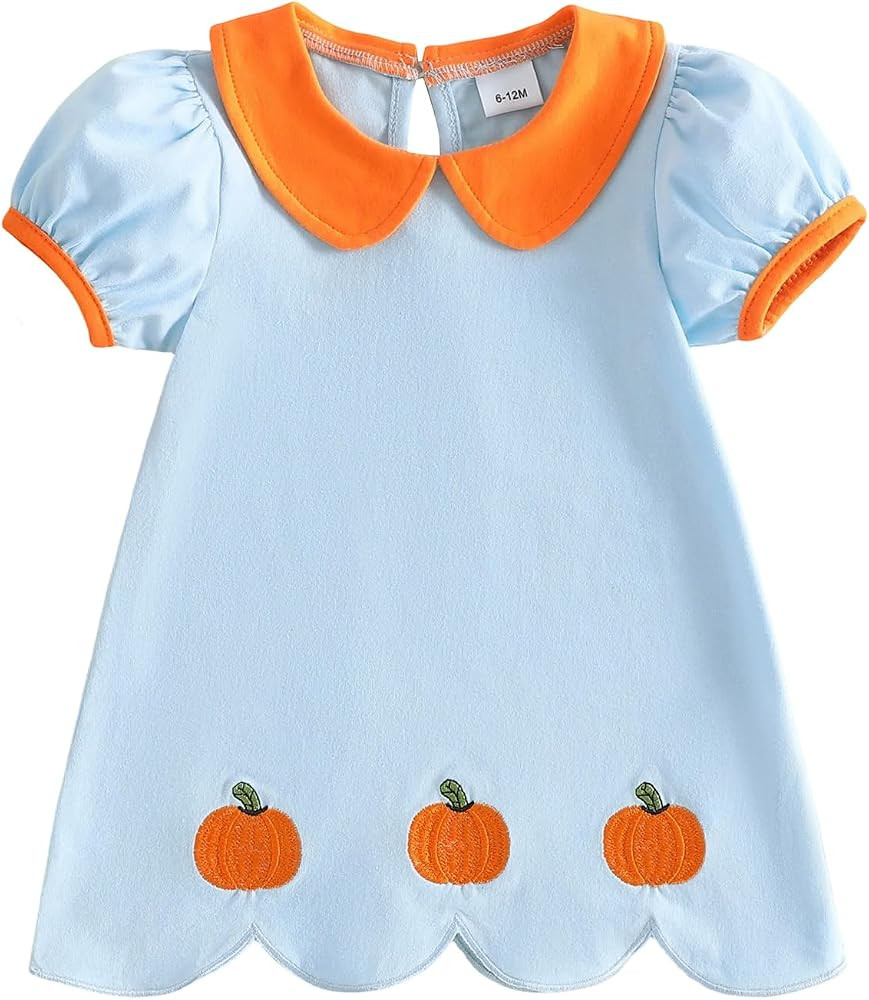 Toddler Girl Halloween Outfit Pumpkin Embroidery Doll Collar Dress | Amazon (US)