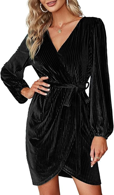BerryGo Women's Long Sleeve Wrap Semi Formal Velvet Mini Dress Sexy Cocktail Party Winter Club Dr... | Amazon (US)