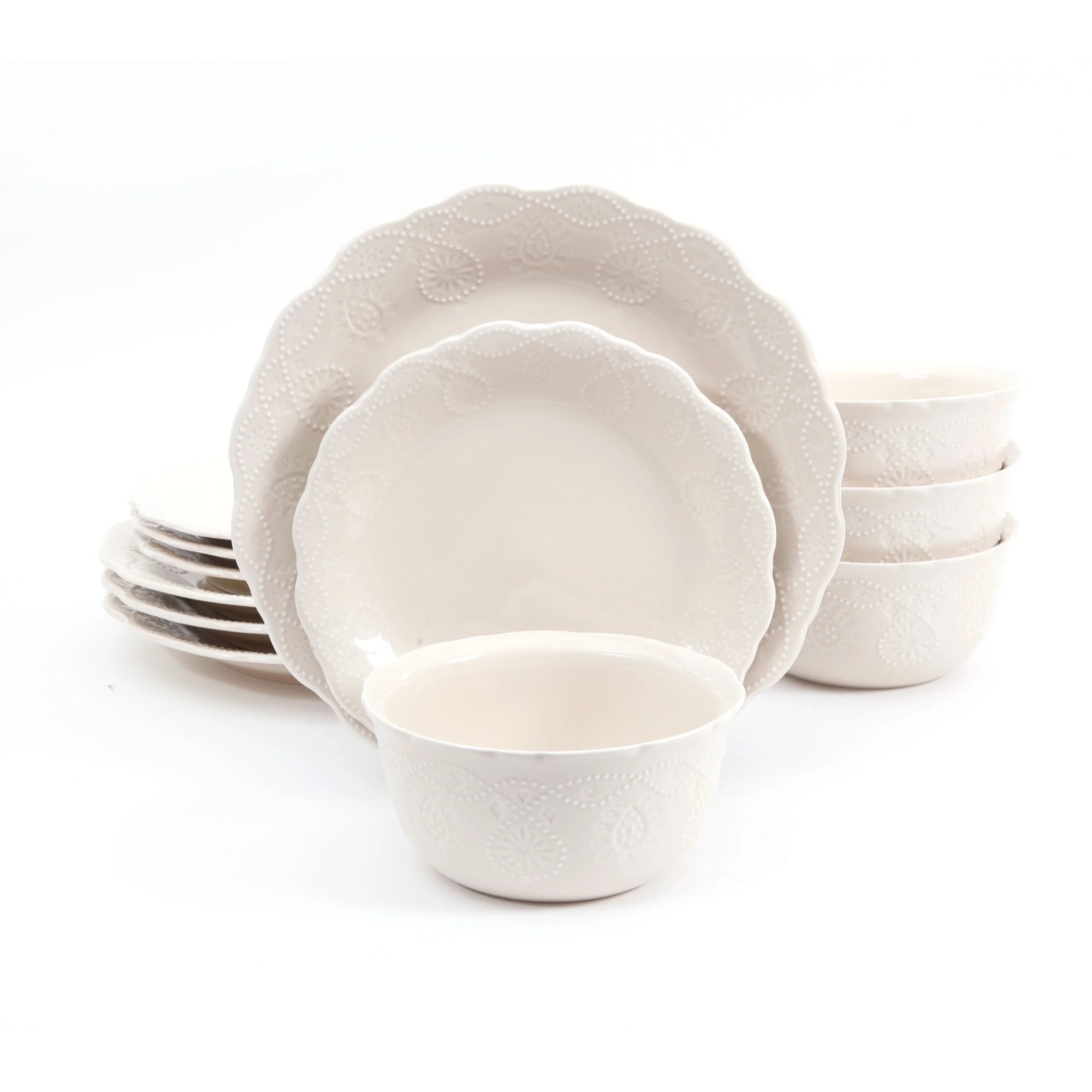 The Pioneer Woman Cowgirl Lace 12-Piece Dinnerware Set, Linen - Walmart.com | Walmart (US)