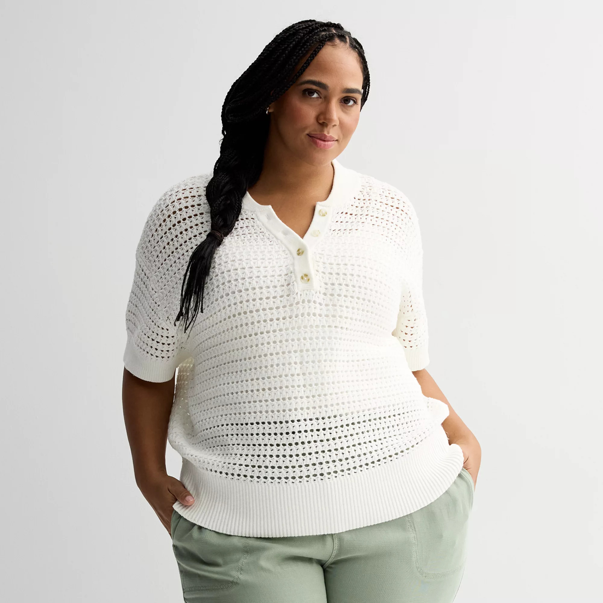 Plus Size Sonoma Goods For Life® Short Sleeve Henley Sweater | Kohl's