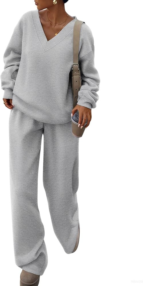 PRETTYGARDEN Casual Winter Two Piece Sets for Women 2026 V Neck Sweatshirt Loose Wide Leg Pants T... | Amazon (US)