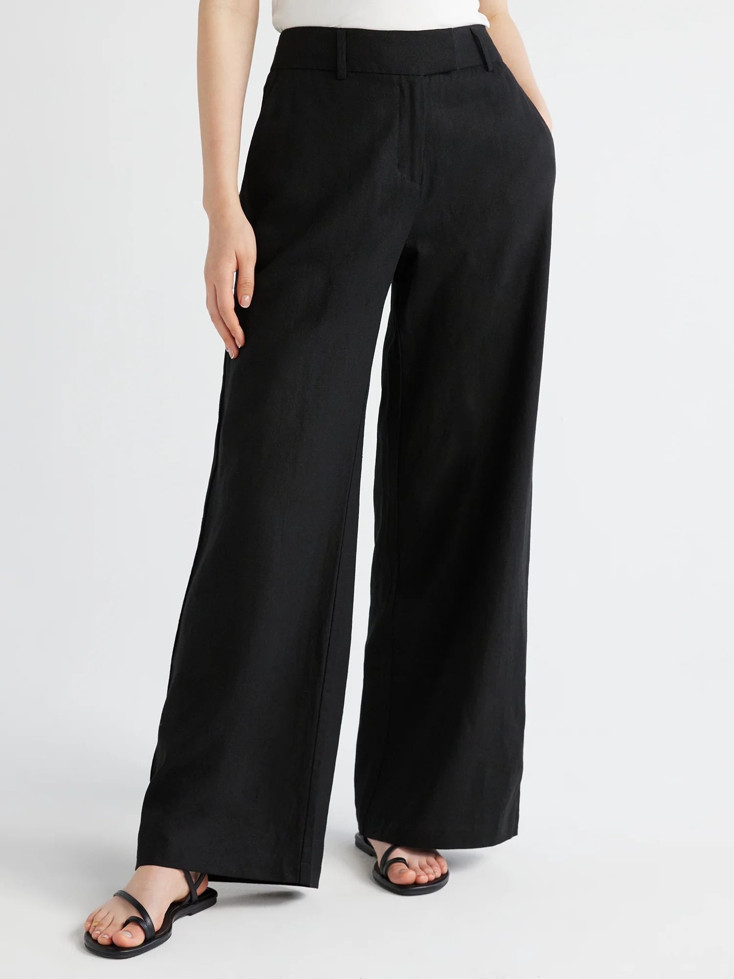 Scoop Women's Tailored Linen Blend Pants with Wide Leg, Sizes 0-18, 31.5’’ Inseam | Walmart (US)