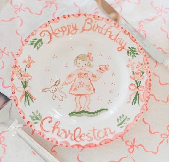 Birthday Plate, Childs Ceramic 10" Family Birthday Dinner Plate ,Handpainted Plate ,Personalized | Etsy (US)