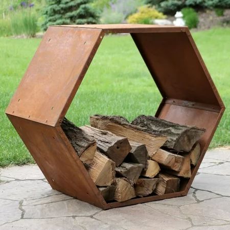 Sunnydaze Indoor/Outdoor Heavy-Duty Steel Hexagon Honeycomb Fire Pit or Fireplace Firewood Log Rack  | Walmart (US)