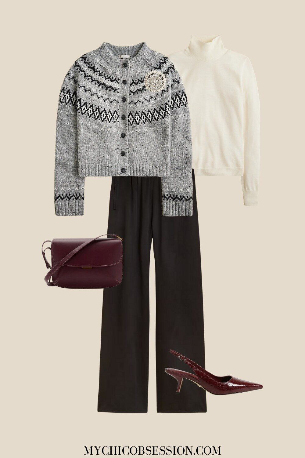 Style a Fair Isle sweater by layering it over a turtleneck for a chic, apres-ski style look. Pair it with dark-wash jeans or Easy Pants, slingback heels, and a leather handbag. A brooch is the cherry on top! 

 #LTKSeasonal