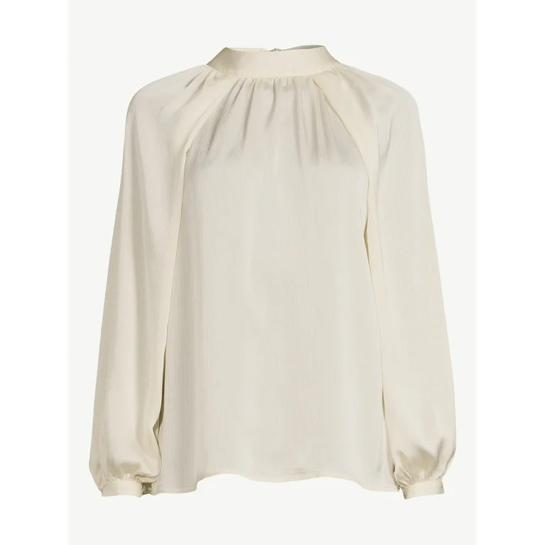 Scoop Women's Satin Tie Neck Blouse, Sizes XS-XXL - Walmart.com | Walmart (US)
