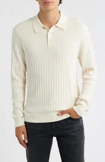 Wax London Oban Ecru Diamond Stripe Cotton & Cashmere Polo Sweater | Nordstrom | Nordstrom