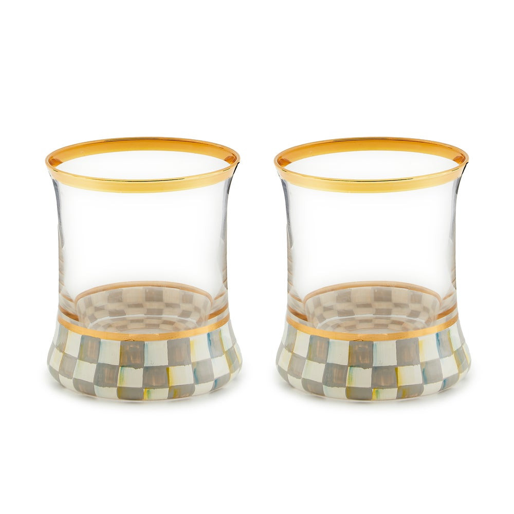 Sterling Check Tumbler Glass, Set of 2 | MacKenzie-Childs