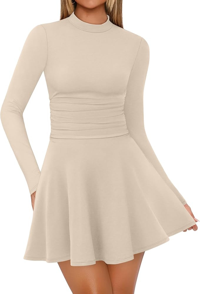 OFEEFAN Long Sleeve Dress Fall Homecoming Formal Party Club Mini Dresses Date Outfits | Amazon (US)