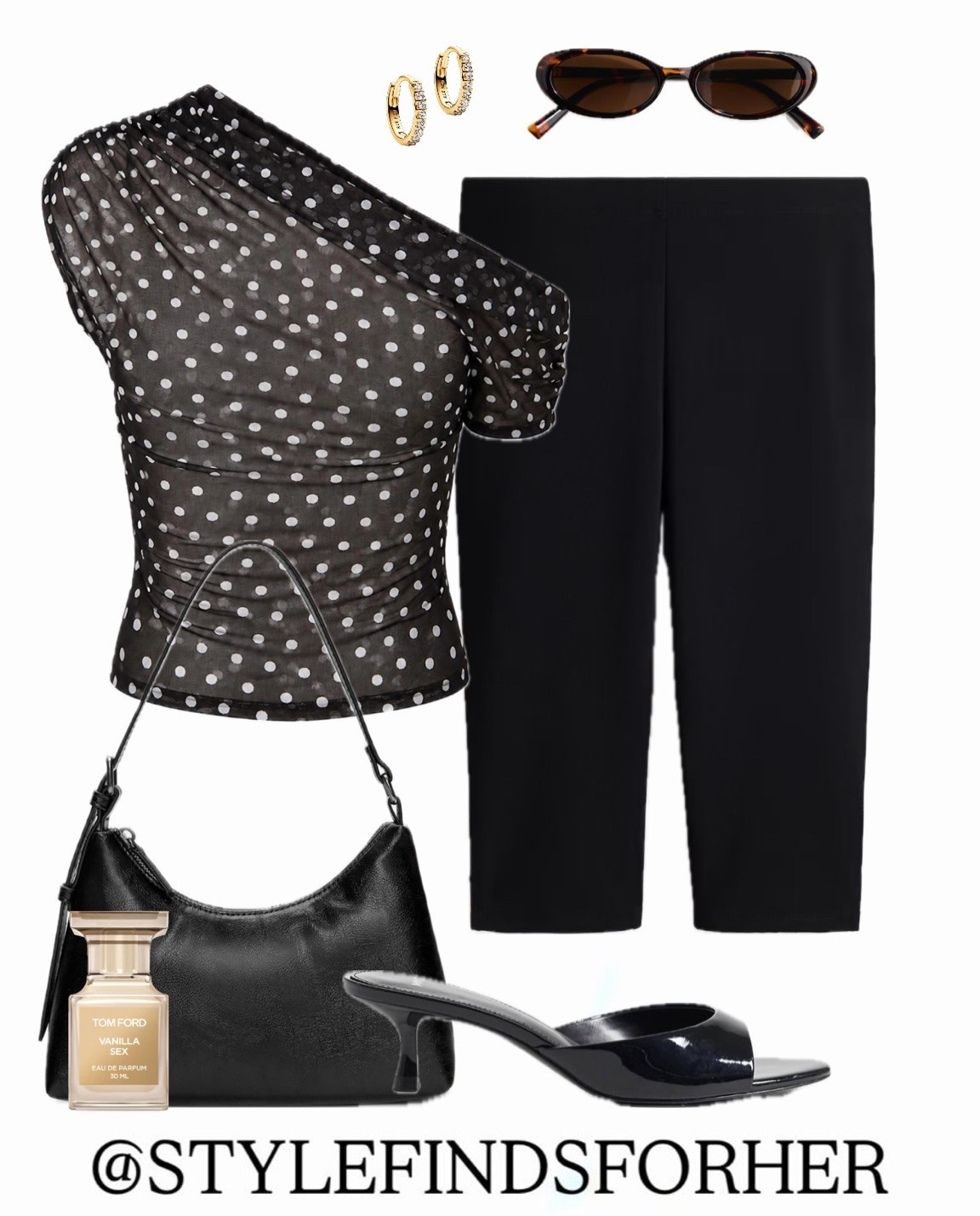 Black capri trousers teamed with an asymmetric polka dot top, dressed up with the iconic Hailey Bieber X Mango mules. Perfect for drinks with the girls 🍸

#LTKMidsize #LTKootd #LTKgrwm