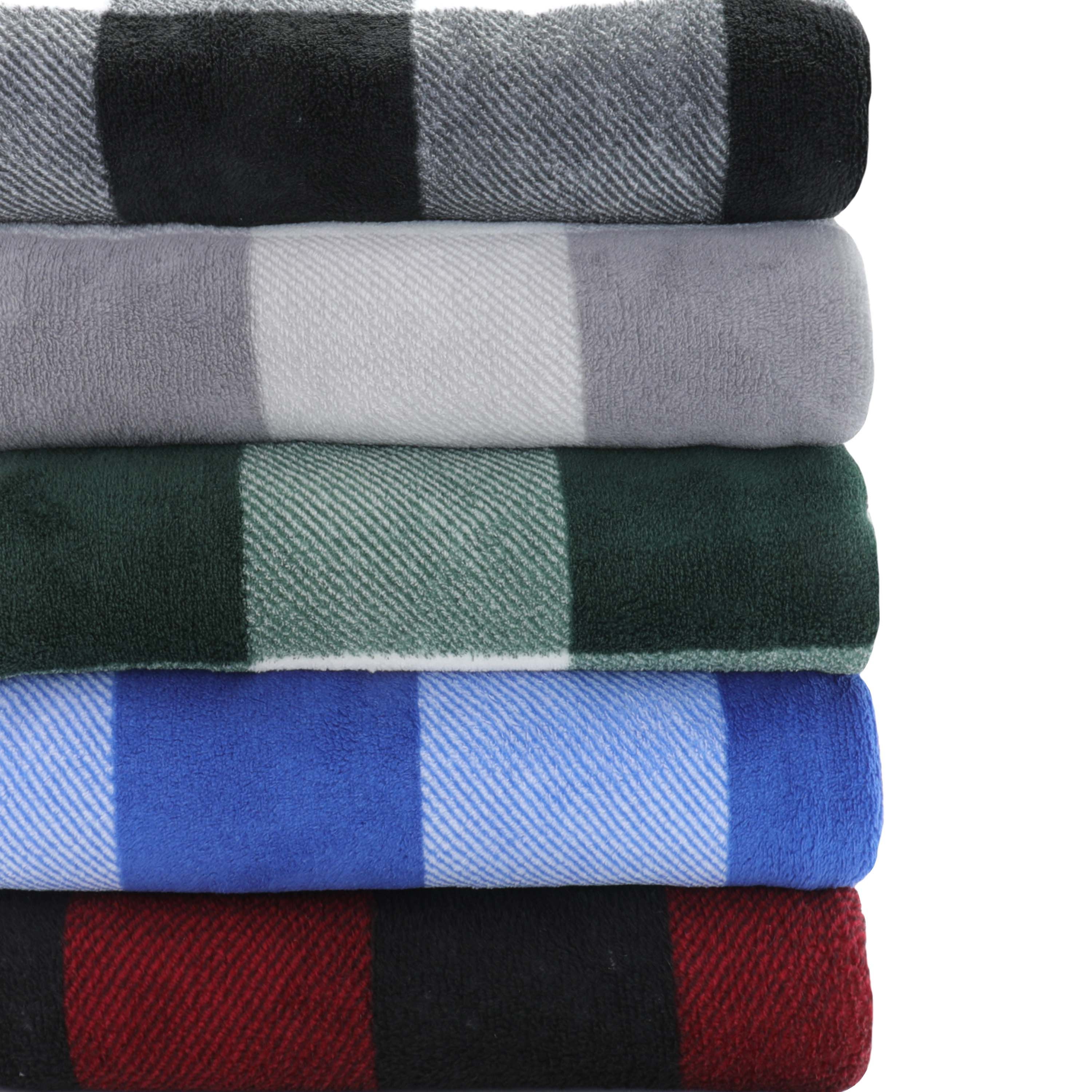 Mainstays Fleece Plush Throw Blanket, 50" x 60", Black Plaid, 2-Pack | Walmart (US)