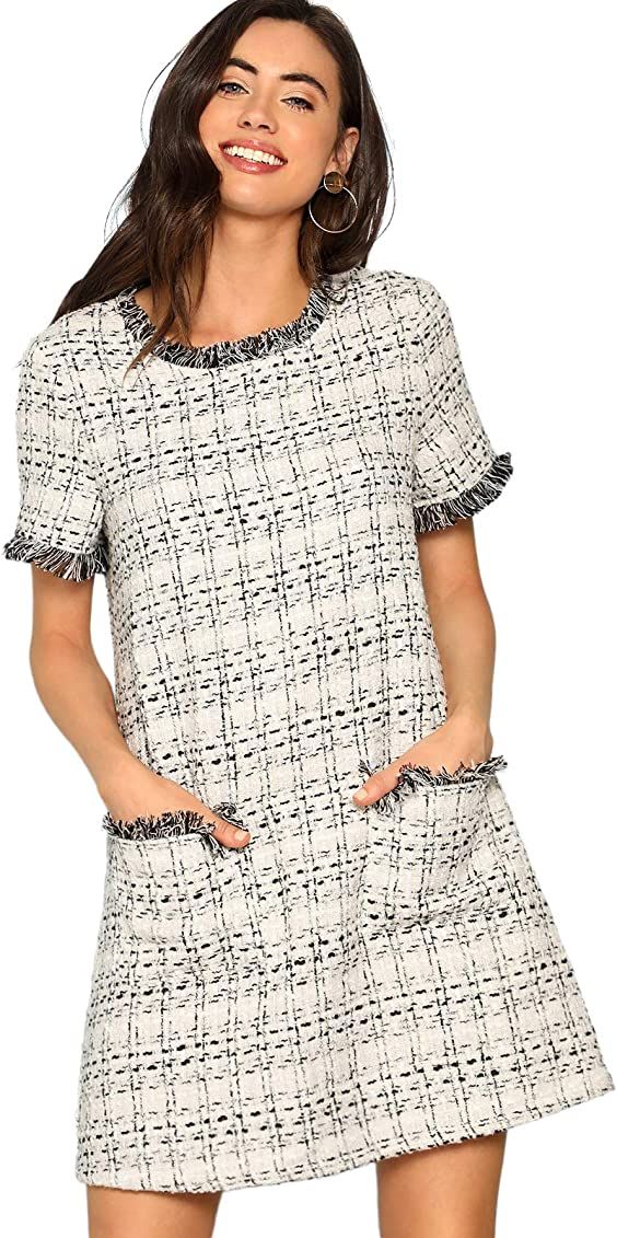 Floerns Women's Tweed Short Sleeve Shift Tunic Dress with Pockets | Amazon (US)