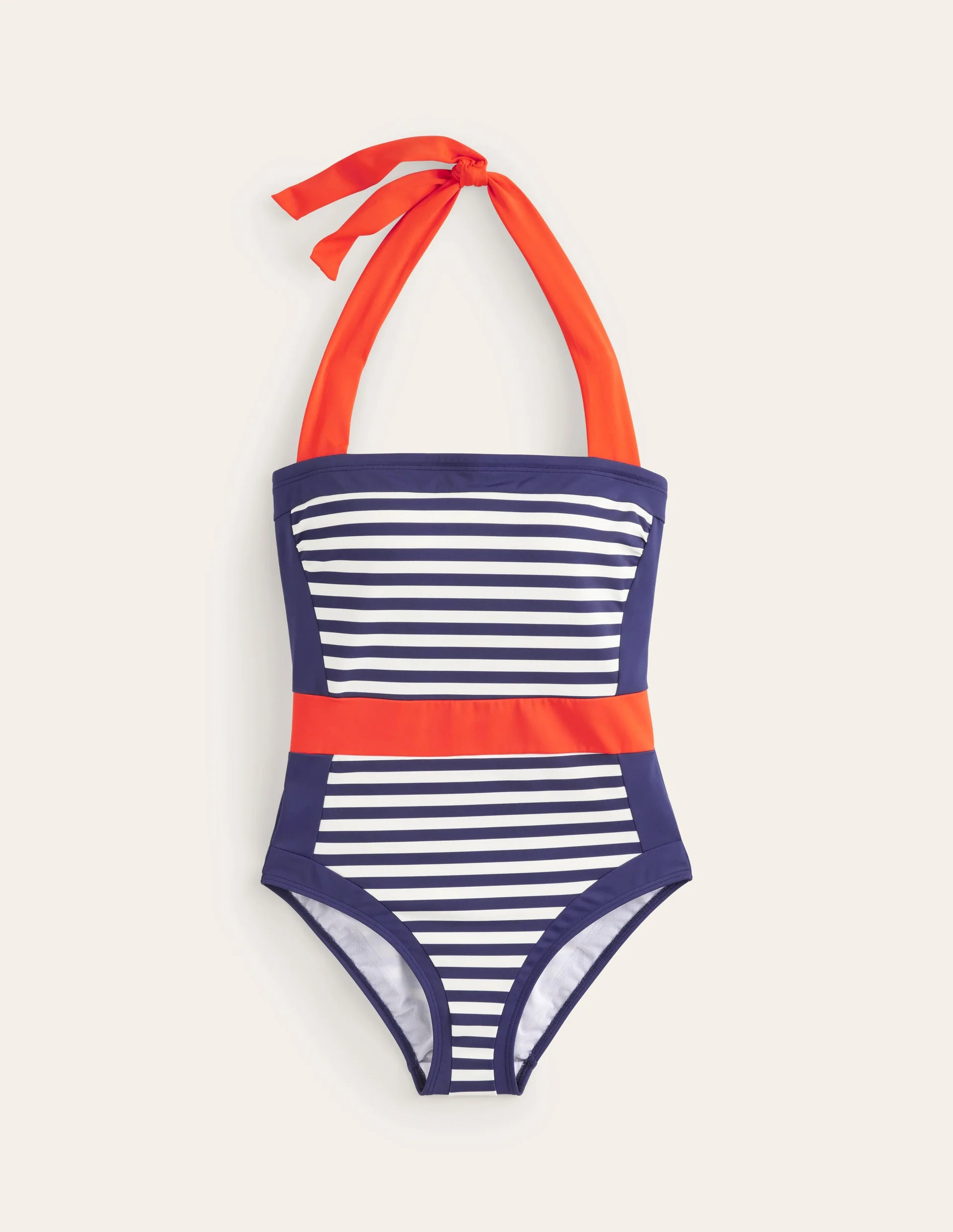 Santorini Halterneck Swimsuit-Red, Navy Stripe | Boden (US)