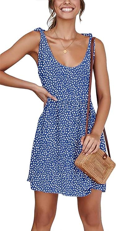 CNJFJ Womens Summer Sexy Sleeveless Beach Dress Scoop Neck Printed High Wasit A-line Tank Dress | Amazon (US)