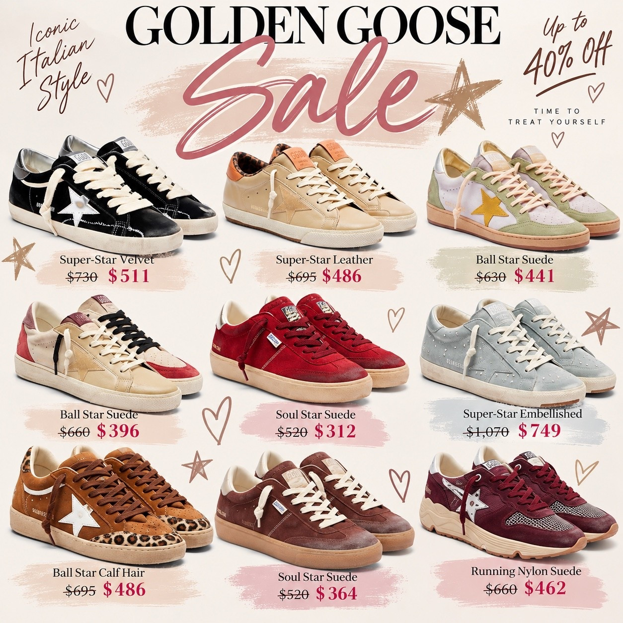 Golden Goose sale finds are too good not to share 👟✨
So many cute pairs are marked down, and some styles are up to 40% off. If you’ve been wanting a pair, now is the time to grab them before they’re gone.

Comment “SALE” and I’ll send you the link 🤍

#LTKSeasonal #LTKWorkwear #LTKSaleAlert