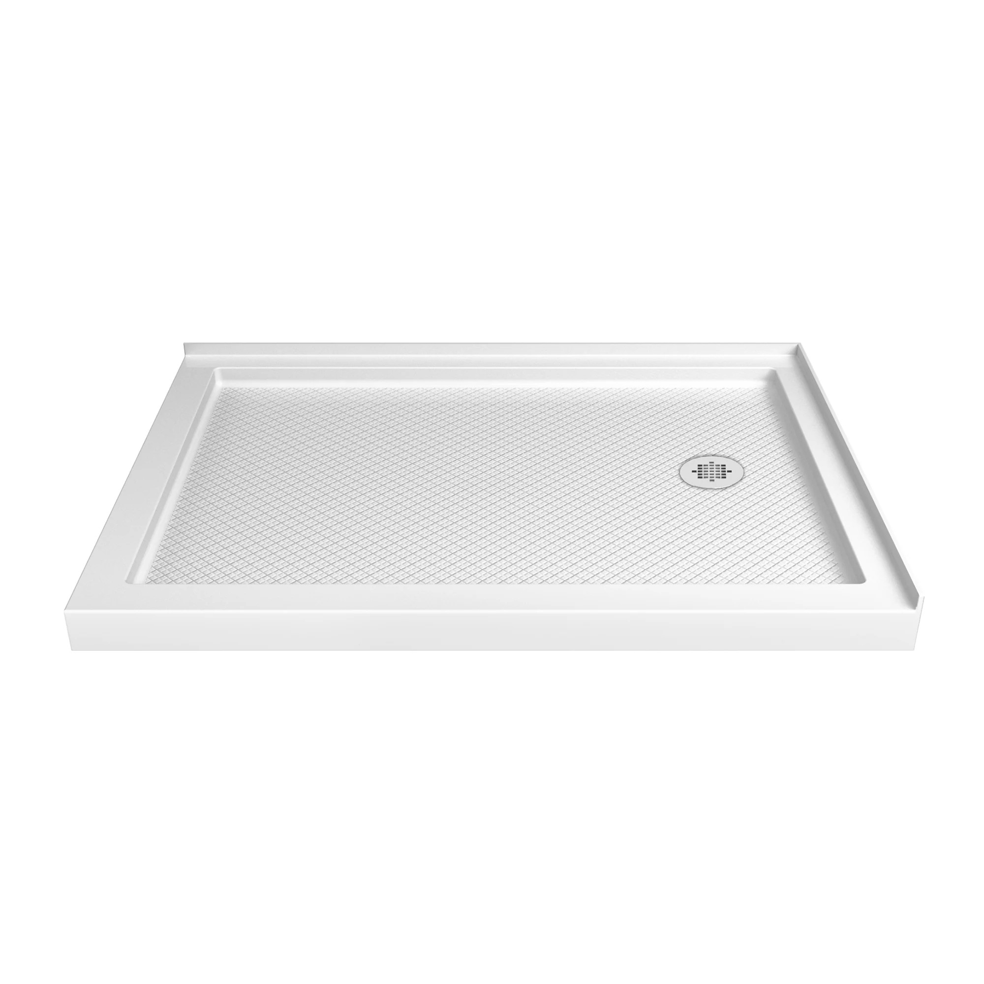 DreamLine SlimLine 32-in W x 48-in L Right White Double Threshold Rectangle Corner Shower Pan Base with 2.75-in H Threshold Large | DLT-1032482 | Lowe's