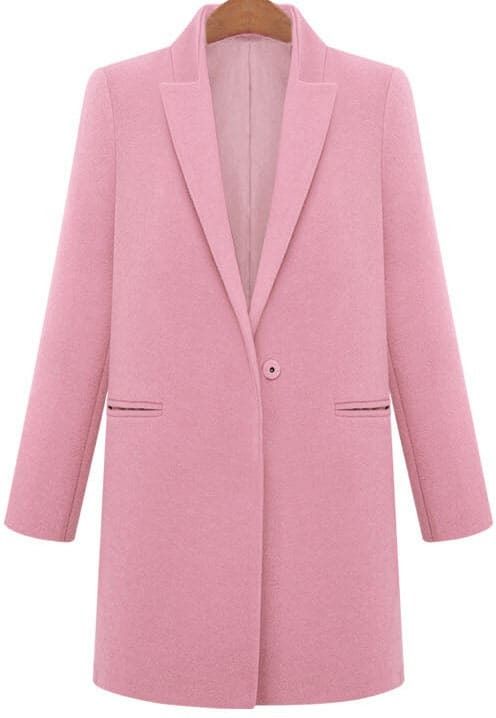 Lapel Loose Woolen Pink Coat | Romwe