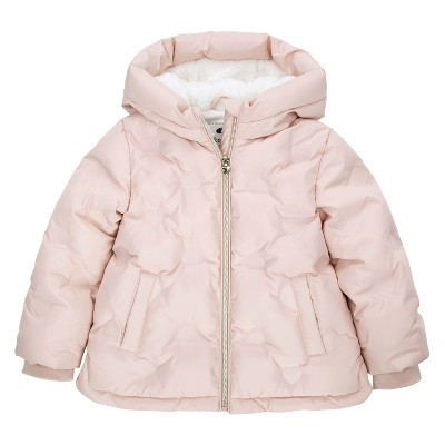 Rokka&Rolla Toddler Girls' Heart Pattern Fleece Lined Coat Kids' Puffer Jacket-Pink, size 2T | Target