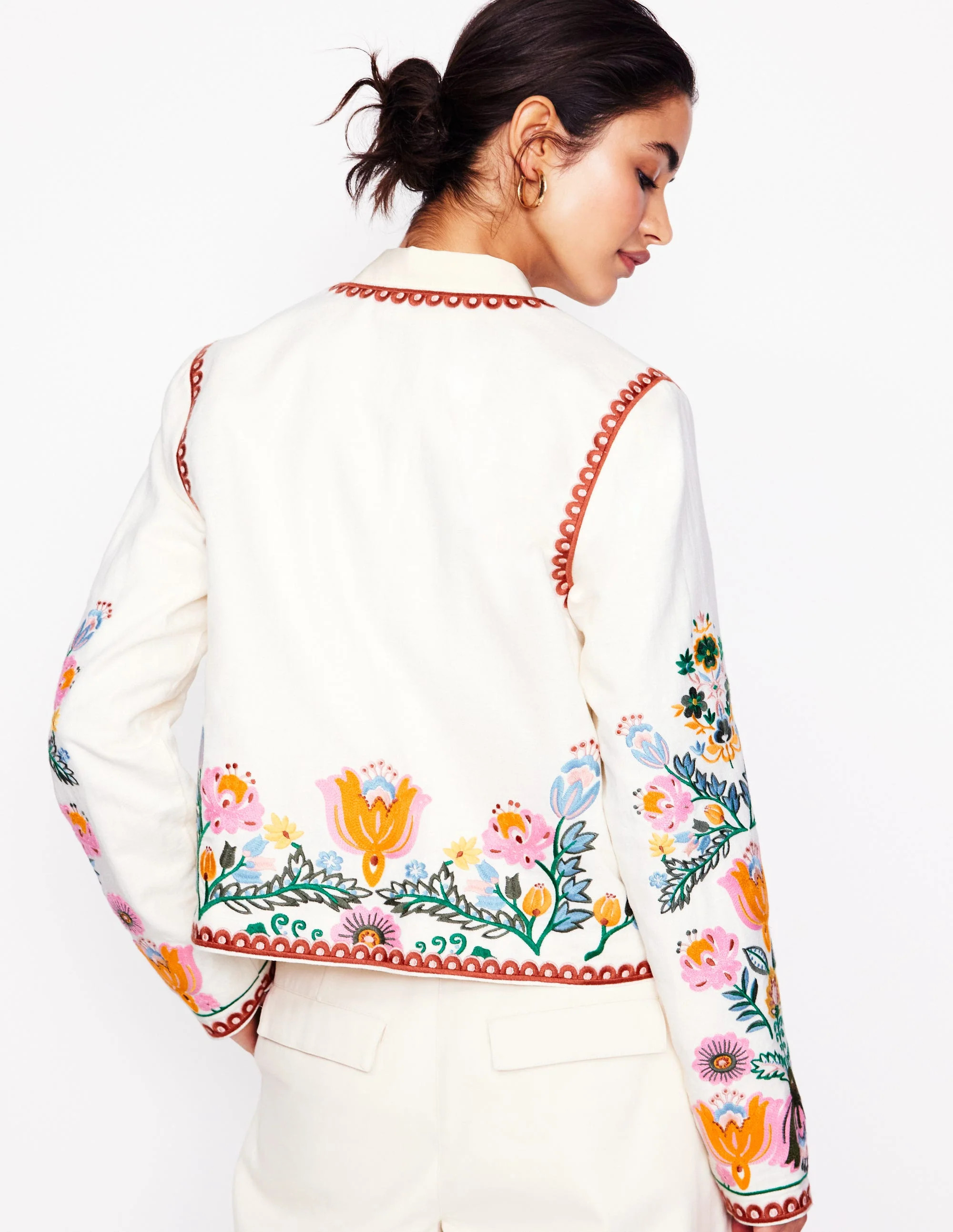 Embroidered Linen Jacket-Ivory, Tulip Fusion | Boden (US)