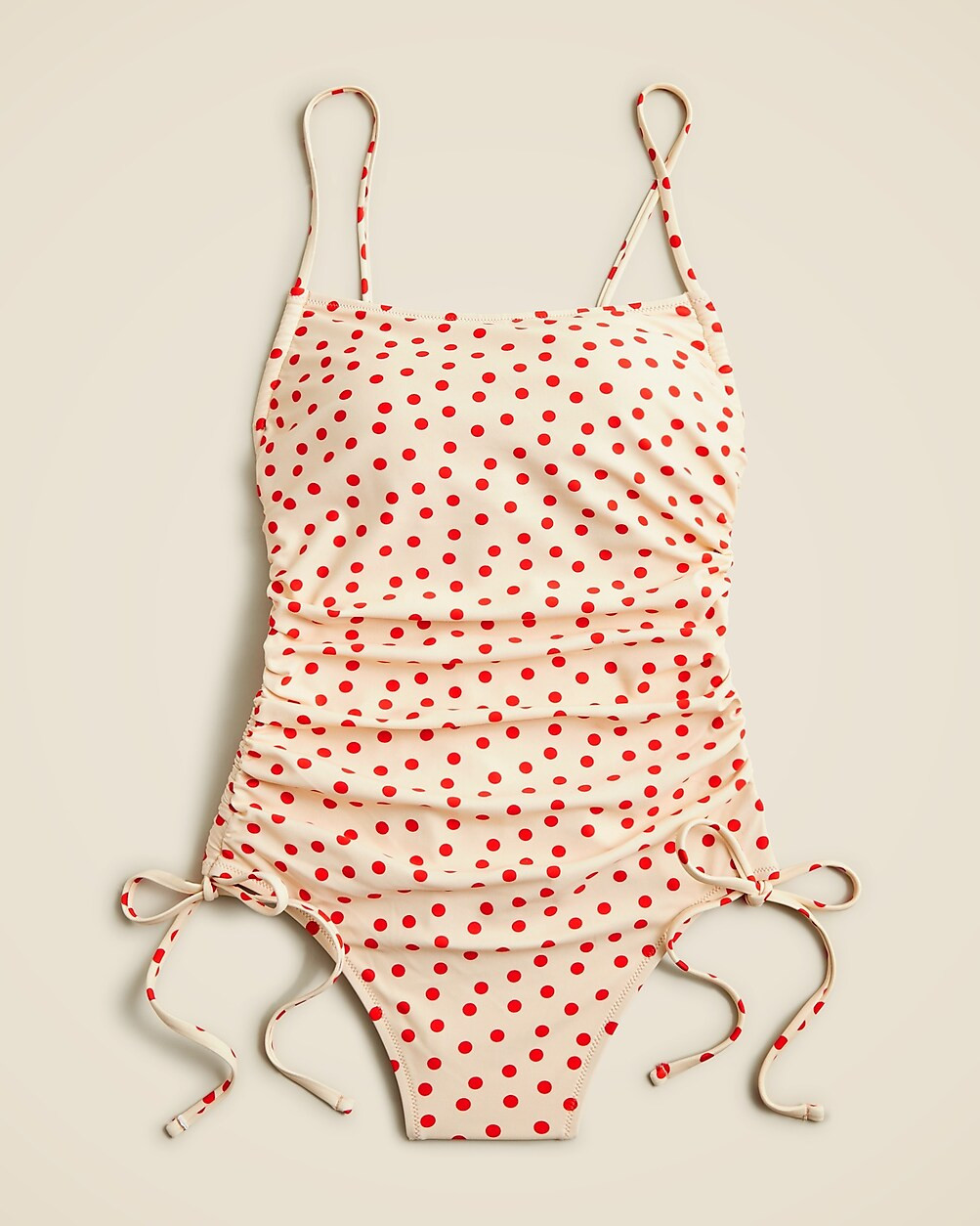 Ruched squareneck one-piece swimsuit in red dot print | J. Crew US
