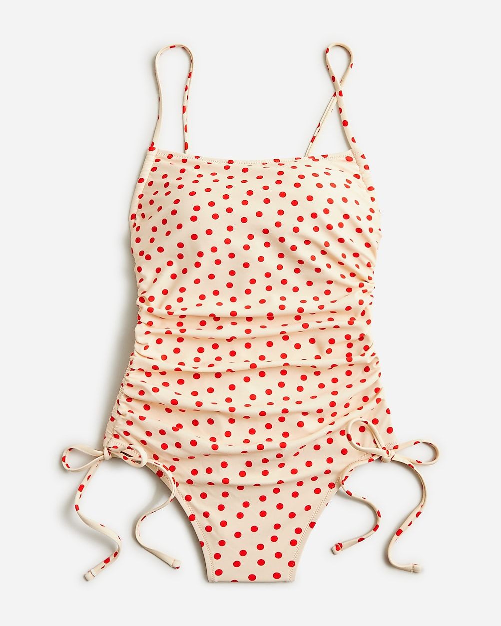Ruched squareneck one-piece swimsuit in red dot print | J.Crew US