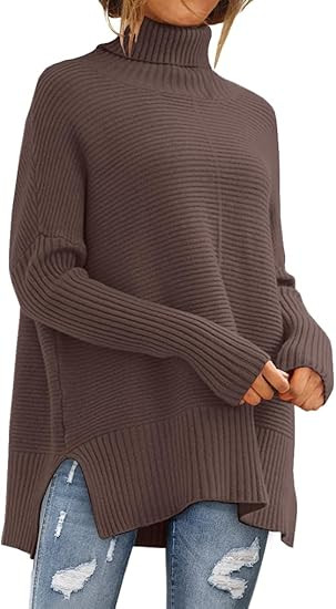 LILLUSORY Women's Oversized Turtleneck Sweaters Fall Batwing Sleeve Ribbed Tunic Sweater | Amazon (US)