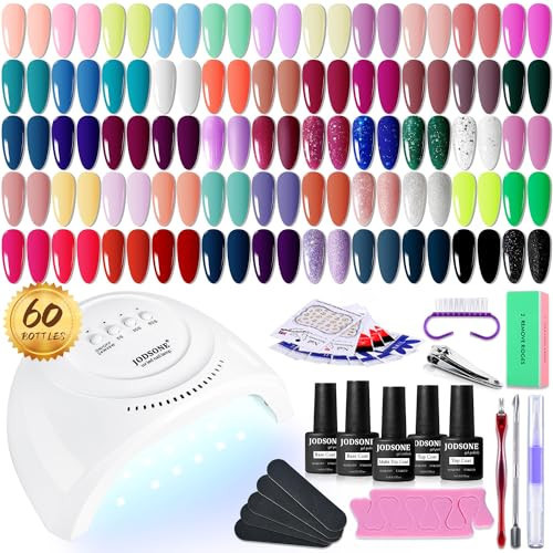 JODSONE Gel Nail Polish Kit 60 PCS with U V Light Soak off Base Top Coat 55 Shine Colors Gel Nail Kit Bright and Dark Brown Wine Red Series Manicure Set for Women and Girls | Amazon (US)