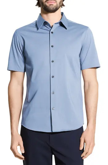 Theory Irving Short Sleeve Button-Up Shirt in Dark Rainstorm at Nordstrom Rack, Size Large | Nordstrom Rack