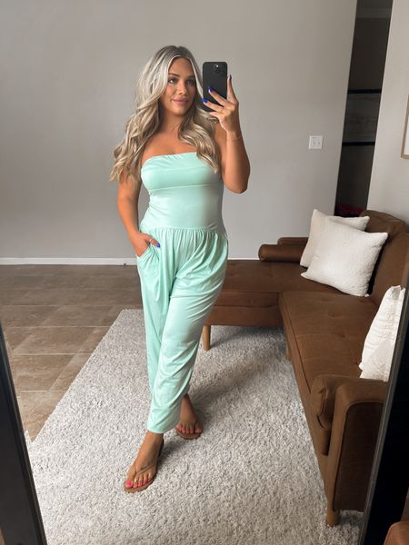 Amazon tube top jumpsuit. I’m in a size medium. I’m 20 weeks pregnant. I do say that these fit true to size and these are a look for less.

#LTKFindsUnder50 #LTKStyleTip