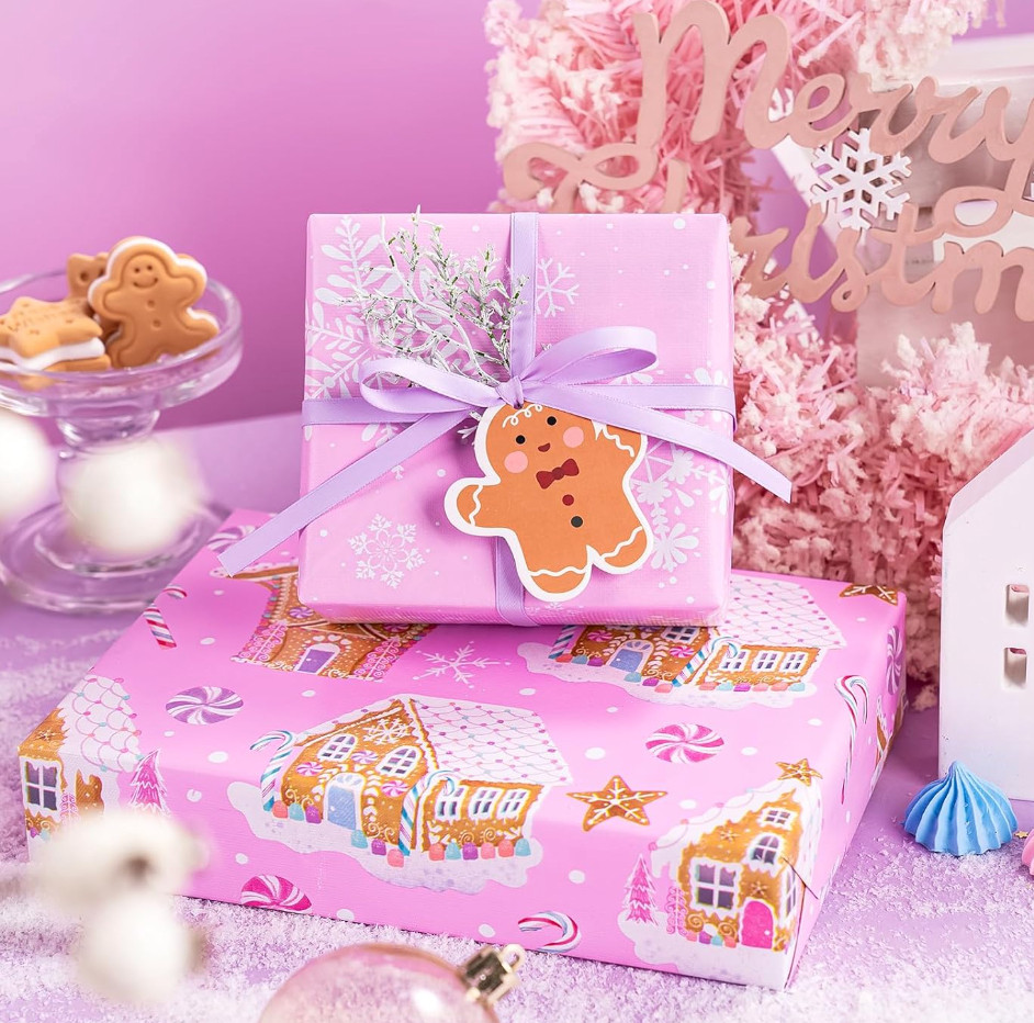 Pink Gingerbread House Christmas Wrapping Paper  

 #LTKHoliday