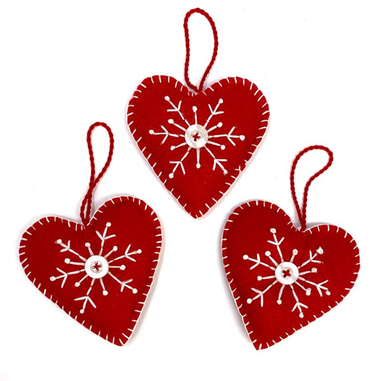 Red Felt Fabric Heart Scandinavian Nordic Christmas or Valentine Ornaments - Set of 3 - by Marile... | Walmart (US)