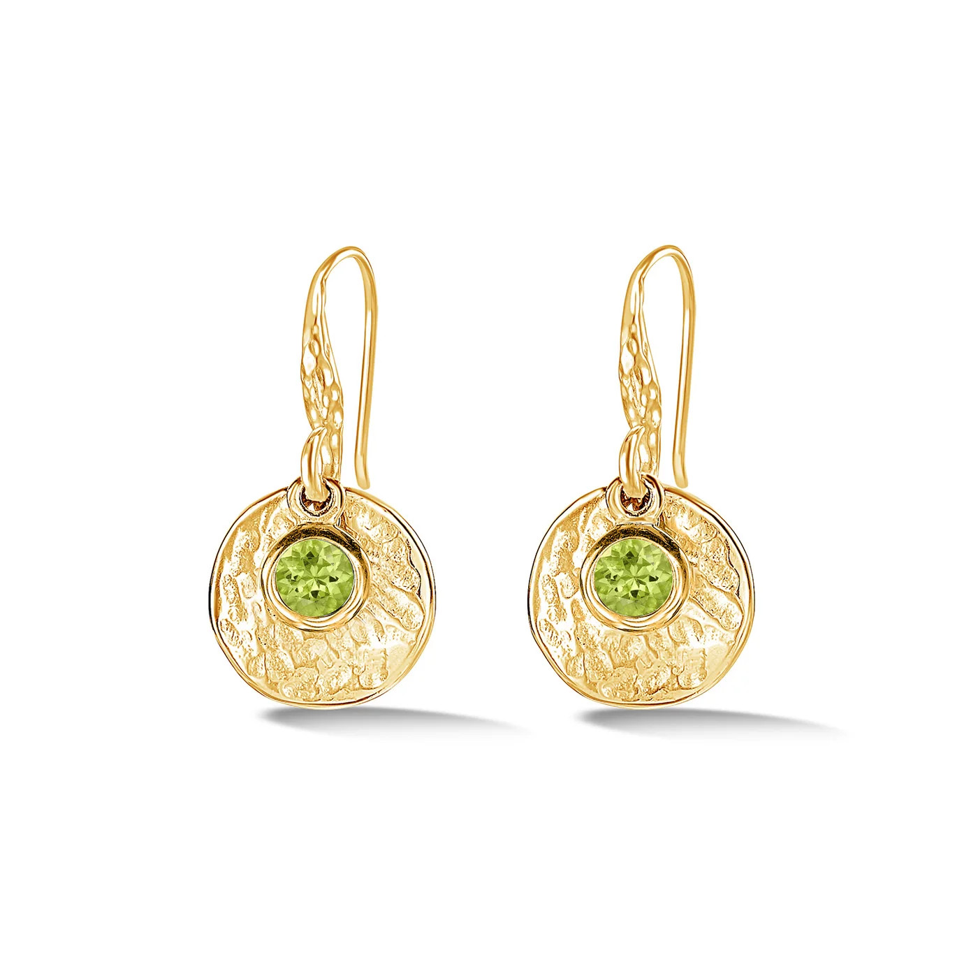 Hammered Disc & Peridot Array Drop Earrings | Dower & Hall (Global)