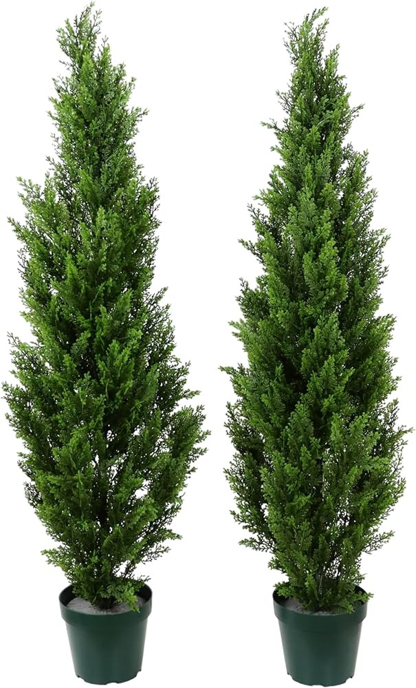 Pre-Potted 4' Artificial Cedar Topiary Outdoor Indoor Tree (Pack of 2) | Amazon (US)