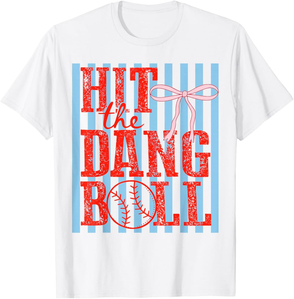 Vintage Pink Bow Hit The Dang Ball Baseball Mama T-Shirt | Amazon (US)
