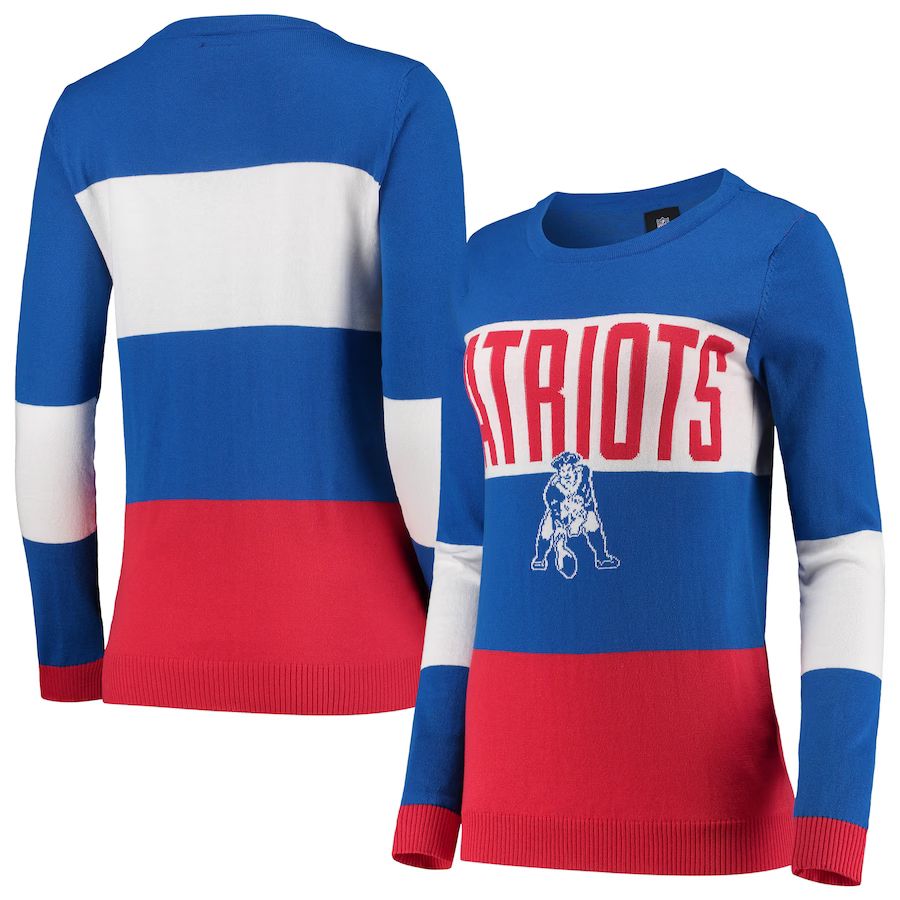 Women's New England Patriots Royal Retro Colorblock Sweater | NFL Shop