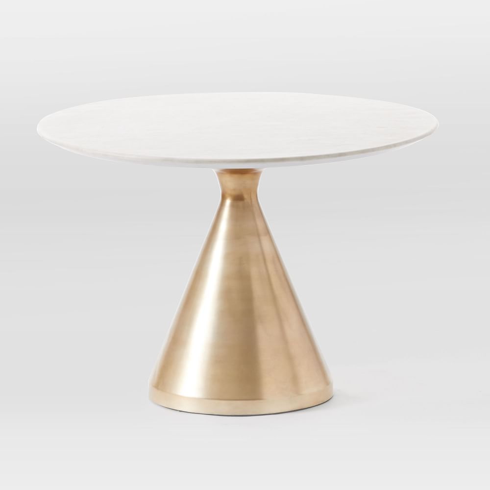 Silhouette 44&amp;quot; Pedestal Dining Table, Round White Marble, Brushed Nickel | West Elm (US)