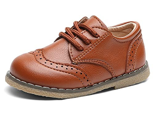 DADAWEN Toddler Boys Girls Dress Shoes Comfort Oxford Shoes Wedding Church Dress Shoes Lace Up School Uniform Loafer Flats Brown US Size 5.5 M Toddler | Amazon (US)