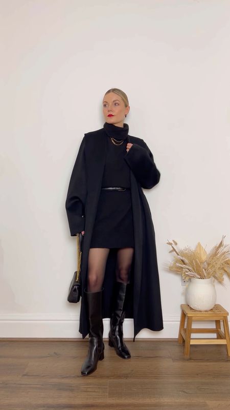 All black outfit. Autumn winter outfit inspiration, AW22, Arket, Ted baker bag, long black coat, Mango, outfit inspiration, knee high black boots, wardrobe staples 

#LTKeurope #LTKstyletip #LTKSeasonal