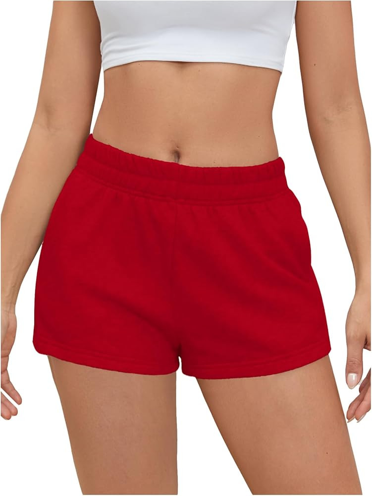 SOLY HUX Women's Sweat Shorts Casual Summer Elastic High Waist Running Lounge Shorts with Pockets | Amazon (US)