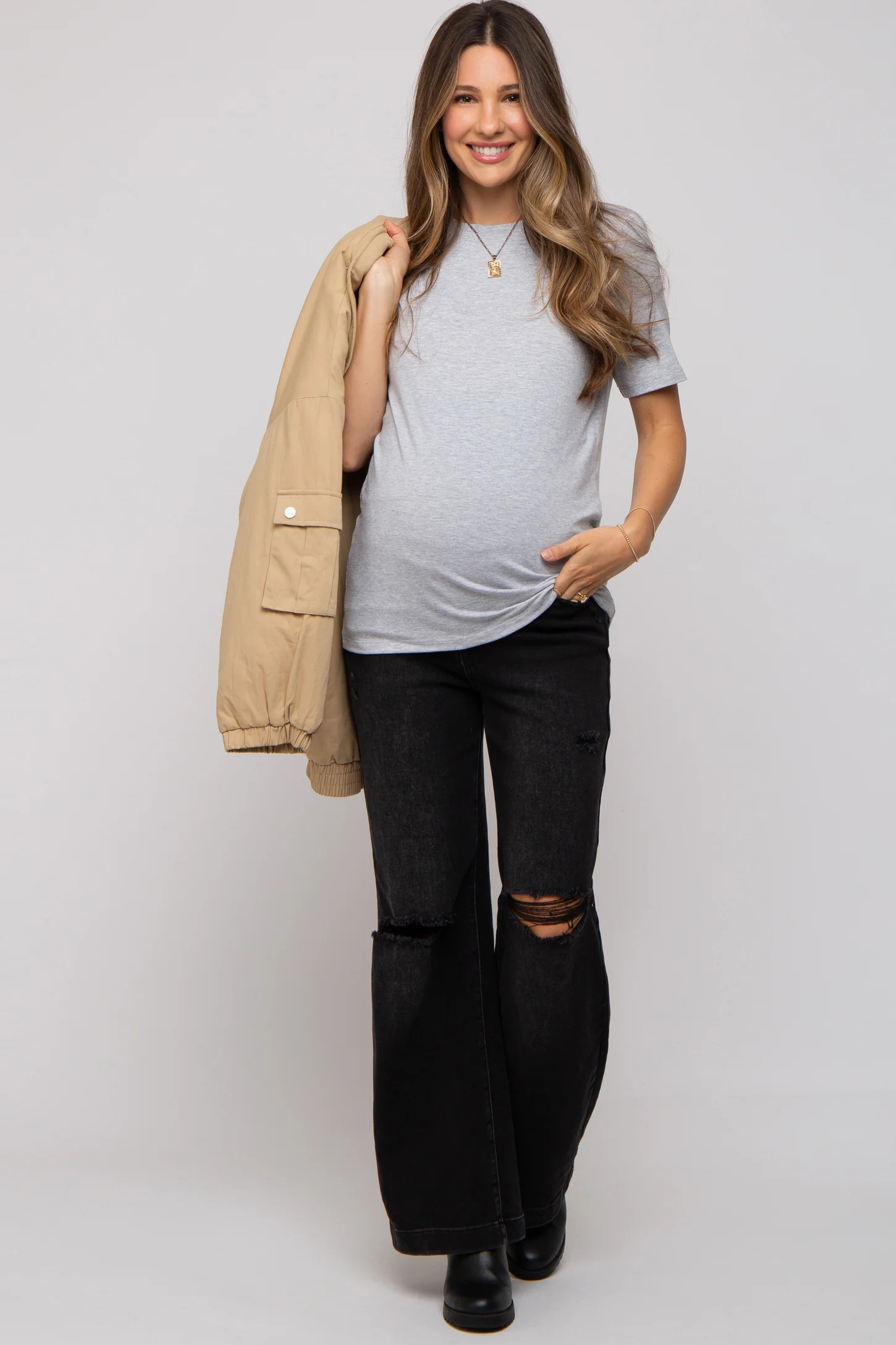 Black Slit Knee Flared Maternity Jeans | PinkBlush Maternity