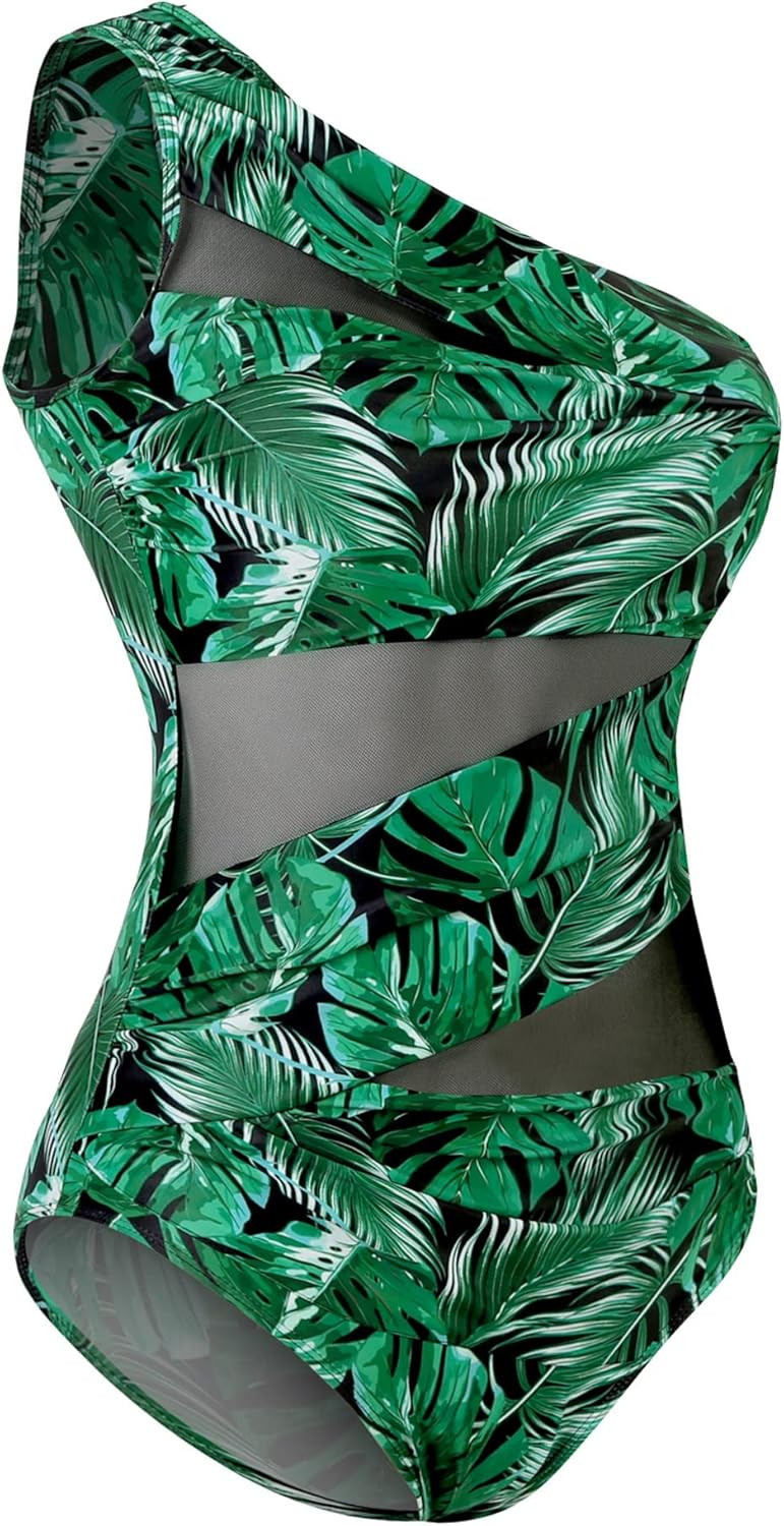 Runtlly Women's One Piece Swimsuits One Shoulder Plus Size Swimwear Bathing Suit with See Through... | Amazon (US)