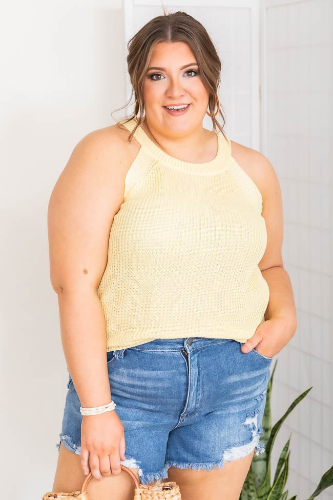 Wished For More Yellow Halter Neck Sweater Tank | The Pink Lily Boutique