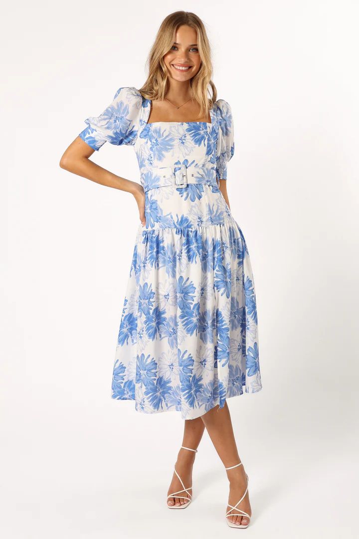 Magda Belted Midi Dress - Blue Floral | Petal & Pup (US)