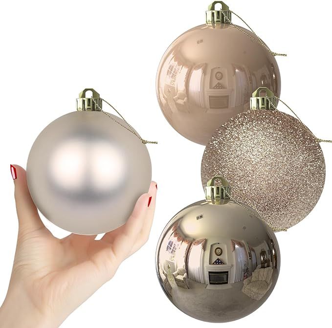 Champagne Gold 4.0" Large Christmas Balls - Christmas Tree Decoration Ornaments Shatterproof Hang... | Amazon (US)