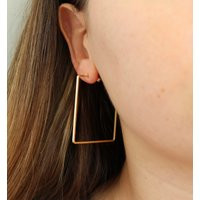 Gold Big Square Hoop Earrings | Open Hoops Large Thin Rectangle Filled | Etsy (US)